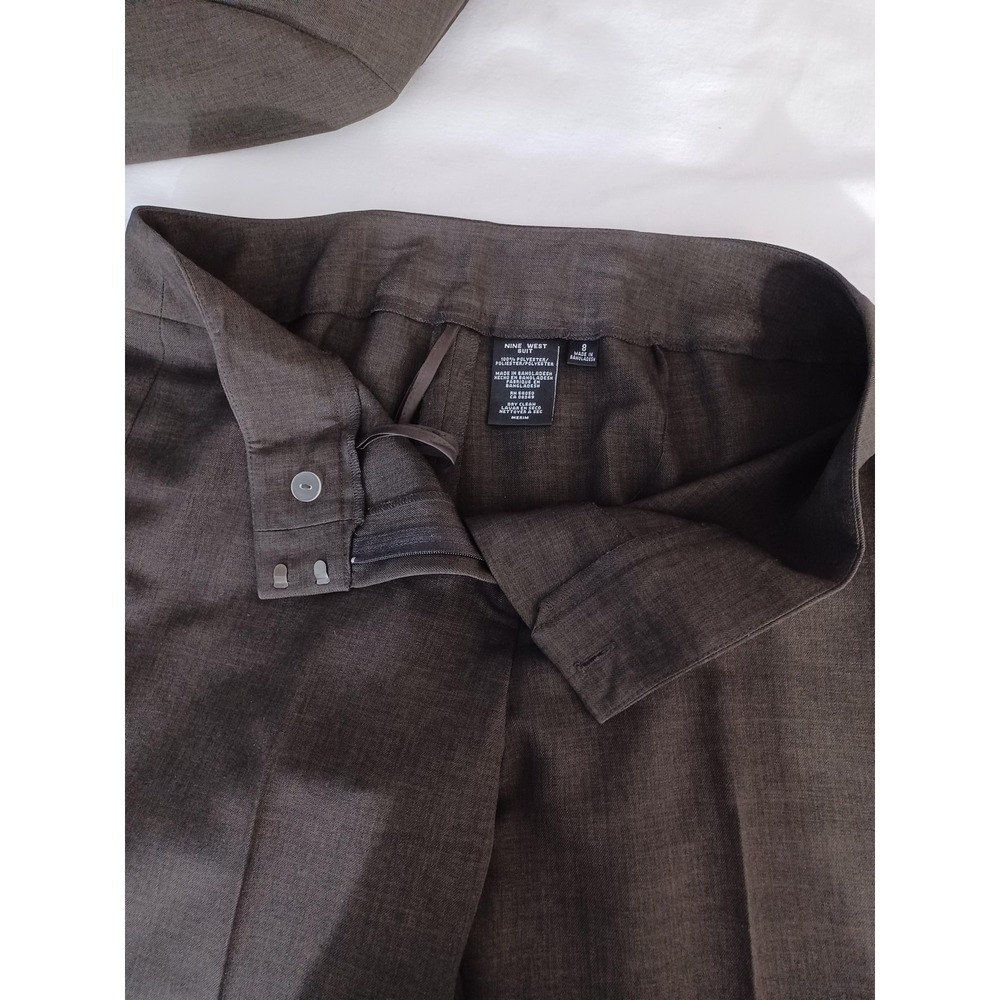 Nine West Pant Suit Set Womens 8 Brown 2 Piece Jacket Pants Work Career Office - Picture 8 of 9